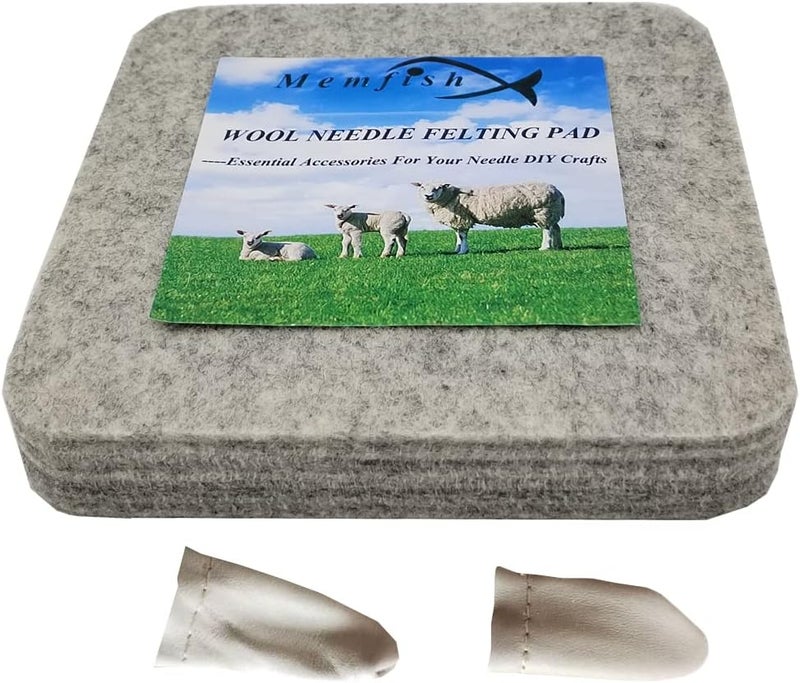 Memfish Wool Needle Felting Pad,6x6x1 inch Needled Felting Mat Woolen Block Thick and Firm Needle Felting Base Including Pair of Leather Finger Guards (6inch*6inch) - Image 1